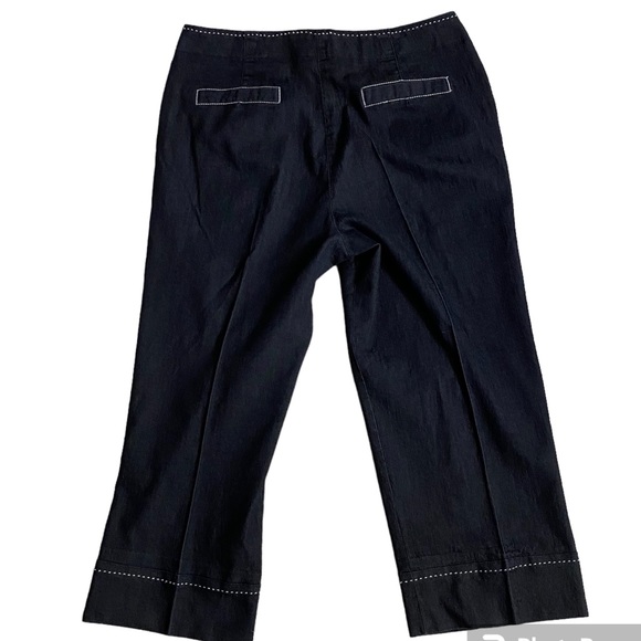 Larry Levine stretch crop pants, black with white stitching, size 6 - Picture 2 of 10